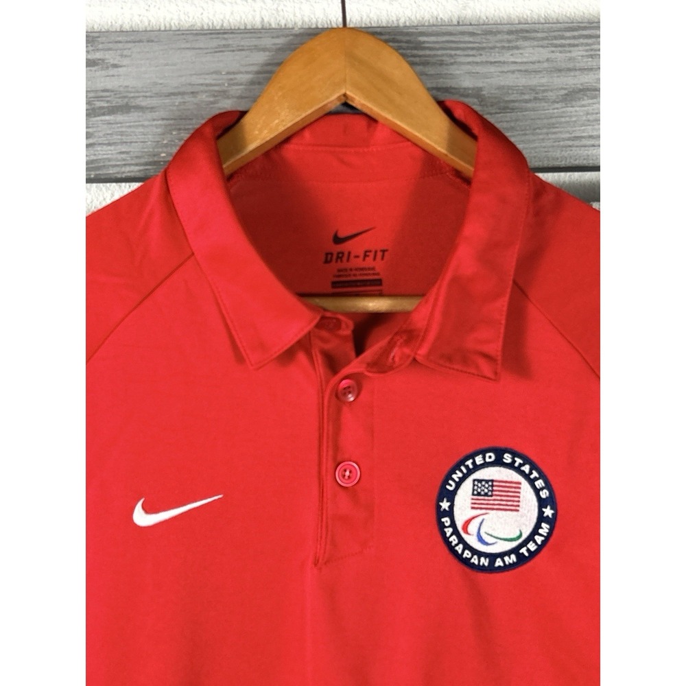 Nike Dri Fit Parapan AM Games Shirt Mens L Red Short Sleeve Polo RARE - Picture 2 of 7